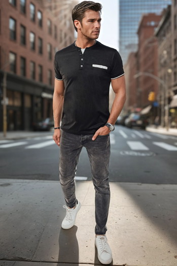 Koszulka męska ala polo czarna Dstreet RX5630