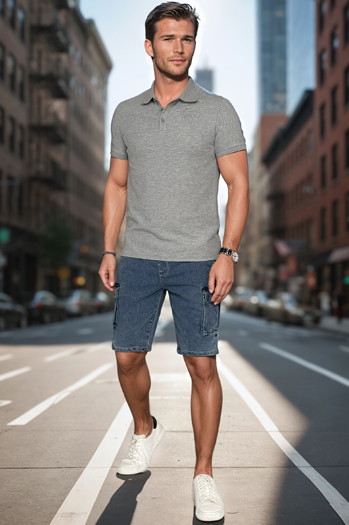 Koszulka męska polo z naszywką szara Dstreet PX0626