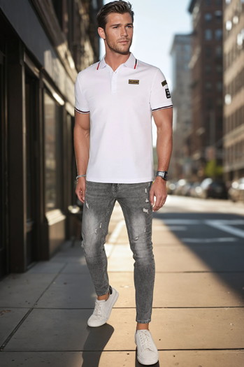 Koszulka męska polo z naszywkami biała Dstreet PX0635