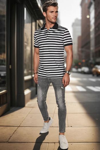 Koszulka męska polo w paski biała Dstreet PX0642