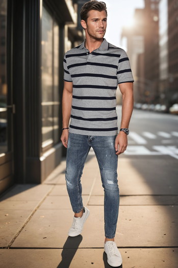 Koszulka męska polo w paski jasnoszara Dstreet PX0646