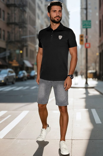 Koszulka męska polo z naszywką czarna Dstreet PX0647
