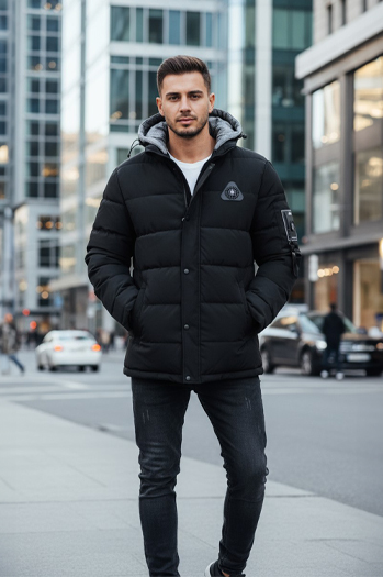 Kurtka męska zimowa z kapturem czarna Dstreet TX5091
