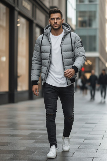 Kurtka męska zimowa pikowan z kapturem szara Dstreet TX5093