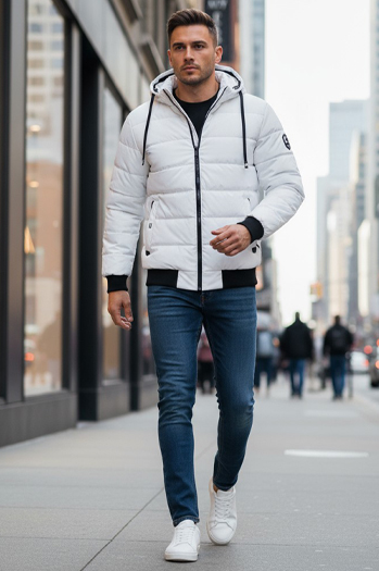 Kurtka męska zimowa pikowan z kapturem biała Dstreet TX5096
