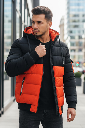 Kurtka męska zimowa z kapturem pomarańczowo-czarna Dstreet TX5097