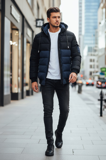 Kurtka męska zimowa z kapturem granatowo-czarna Dstreet TX5098