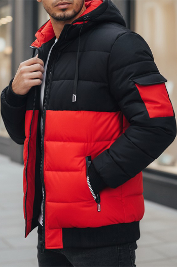 Kurtka męska zimowa z kapturem czerwono-czarna Dstreet TX5099