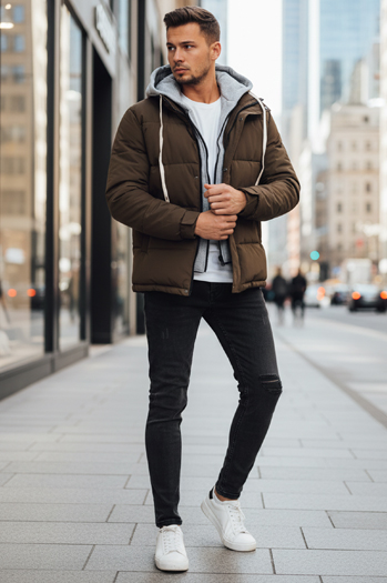 Kurtka męska zimowa pikowana z kapturem khaki Dstreet TX5102