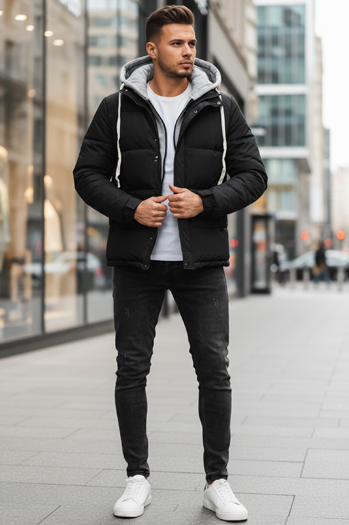 Kurtka męska zimowa pikowana z kapturem czarna Dstreet TX5104