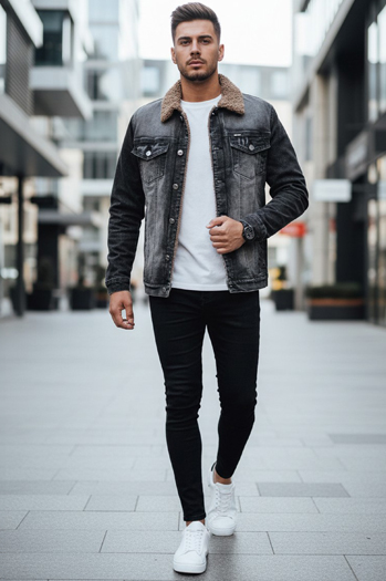 Ocieplana kurtka męska jeansowa czarna Dstreet TX4725z