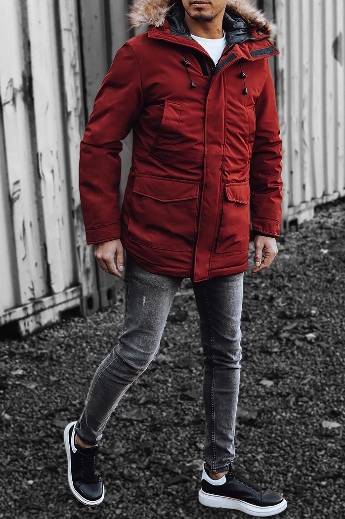 Kurtka męska zimowa z kapturem bordowa Dstreet TX4275