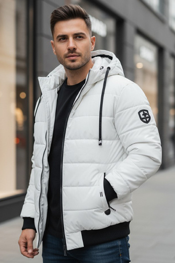 Kurtka męska zimowa pikowan z kapturem biała Dstreet TX5096