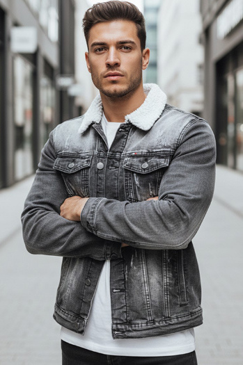 Kurtka męska jeansowa ocieplana z kożuchem czarna Dstreet TX4230z