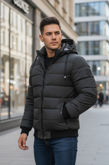 Kurtka męska zimowa pikowan z kapturem ciemnosza Dstreet TX5095