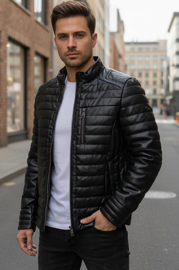 Kurtka skórzana męska zimowa pikowana czarna Dstreet TX5113