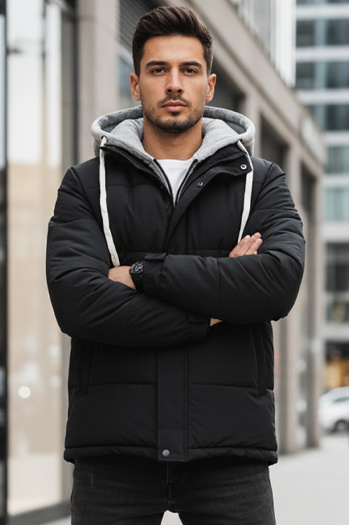 Kurtka męska zimowa pikowana z kapturem czarna Dstreet TX5104