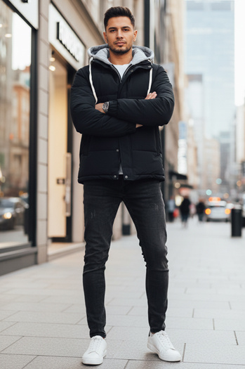 Kurtka męska zimowa pikowana z kapturem granatowa Dstreet TX5101