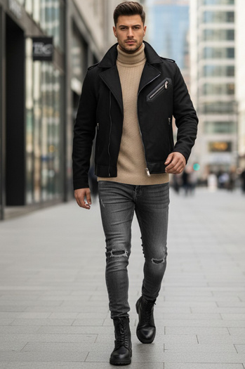 Kurtka zimowa męska ramoneska czarna Dstreet TX4660z