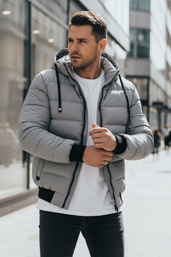 Kurtka męska zimowa pikowan z kapturem szara Dstreet TX5093